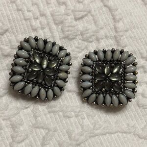 Elegant Clip-On Earrings - Gray with a hint of Green Bead and Silver